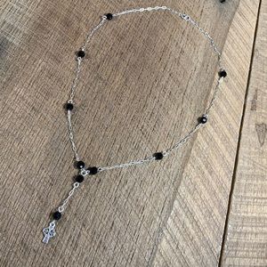 925 Sterling Silver Black Accent Cross Necklace